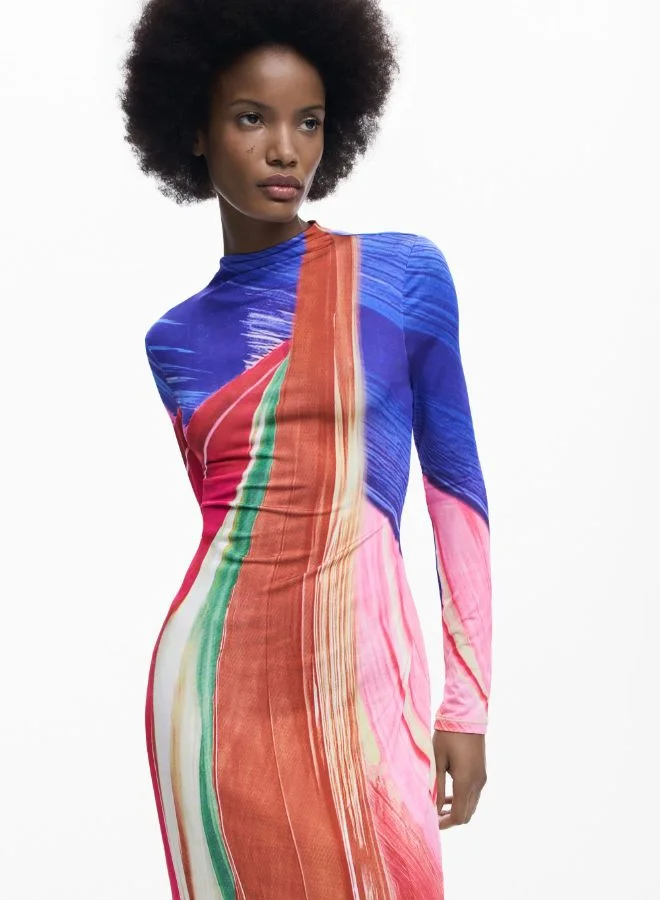Desigual multicolor abstract print Arty Knit Dress for Women | Best Price UAE